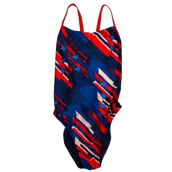 Nwt - SPEEDO One Piece PRO LT Swimsuit in Red, White & Blue - Size 12 - Picture 1 of 9